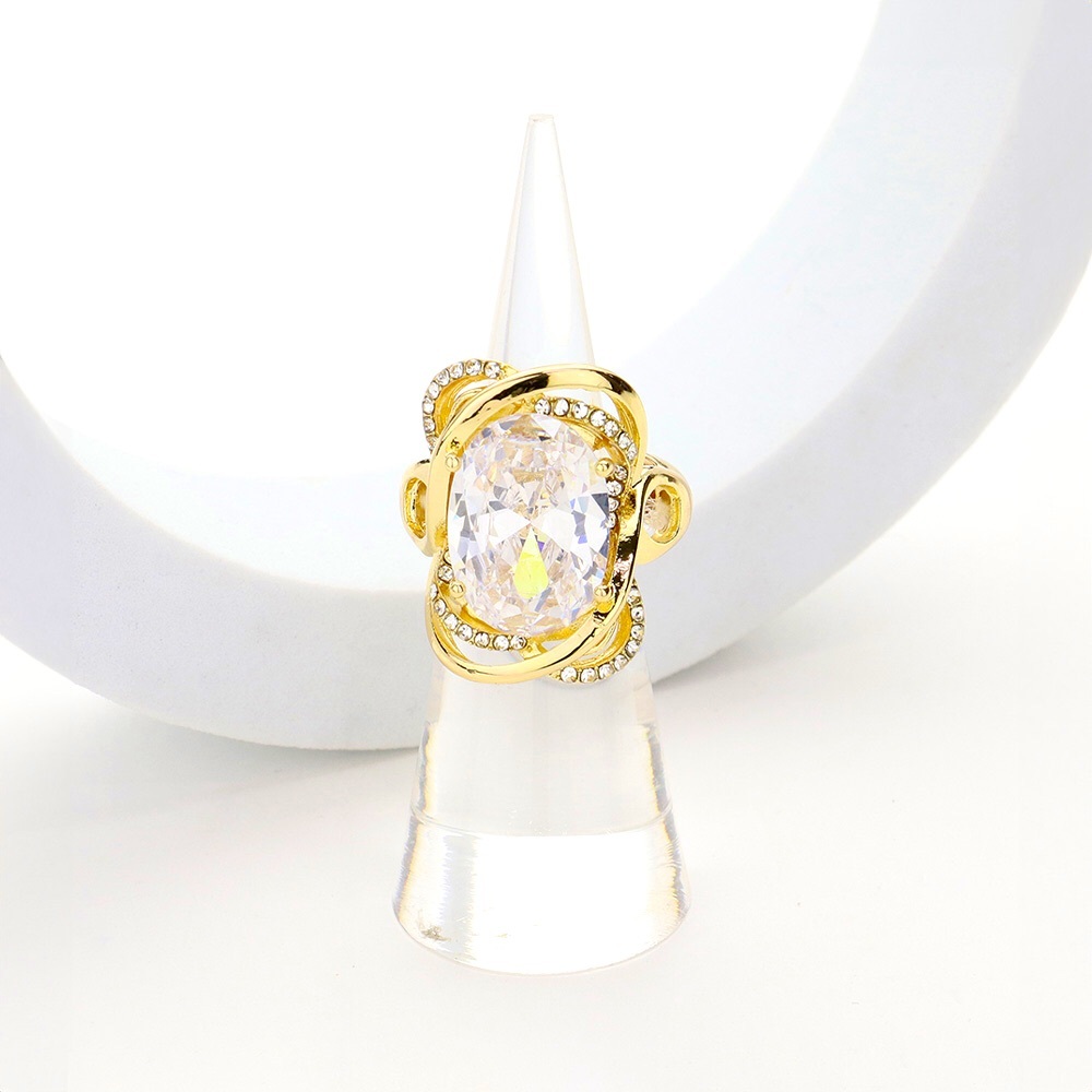 Gold Plated CZ Stone Embellished Stretch Ring